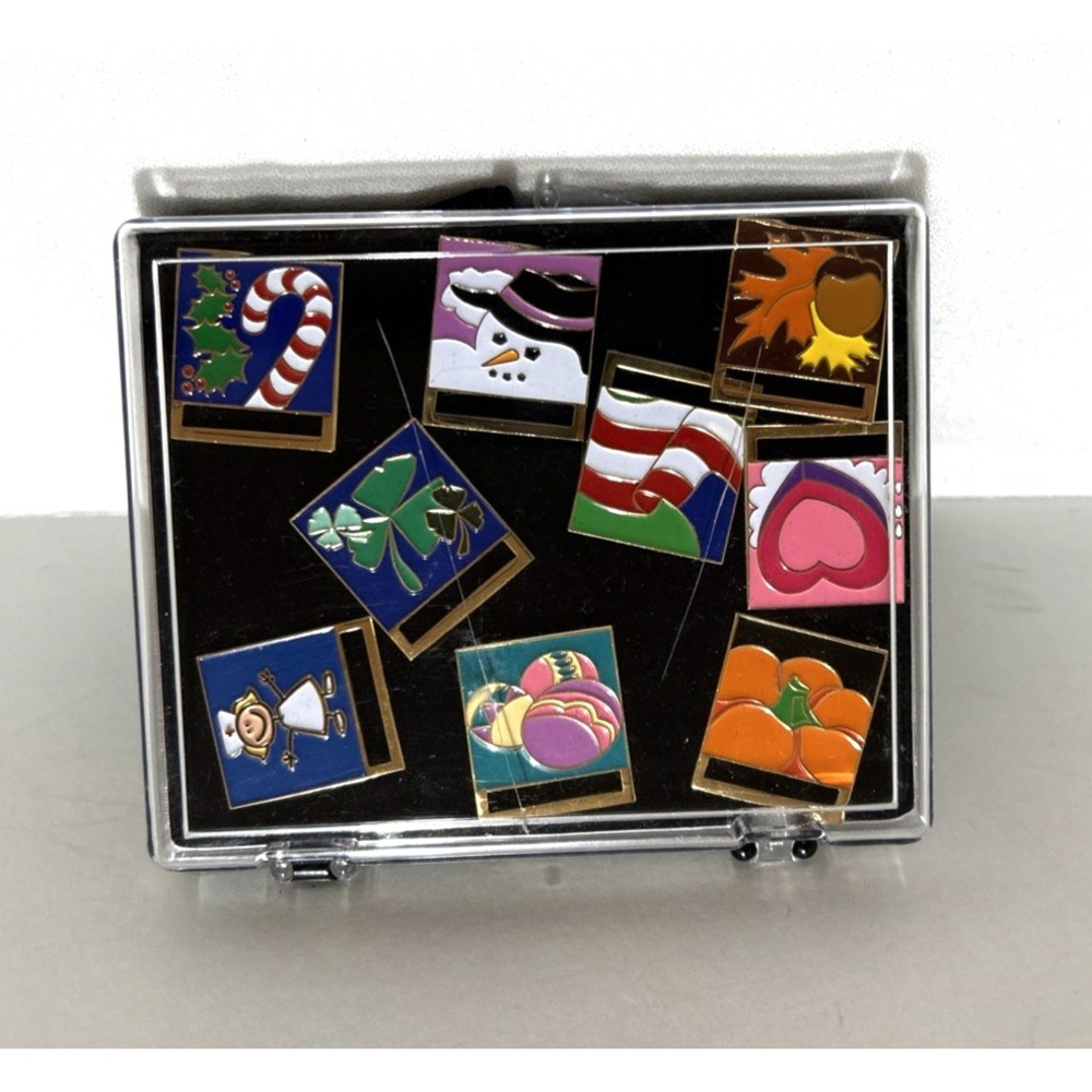 CLIP-EZE Pins Ribbon Badge ID Set of 9 Various Holidays Seasons Nurse 1" Square